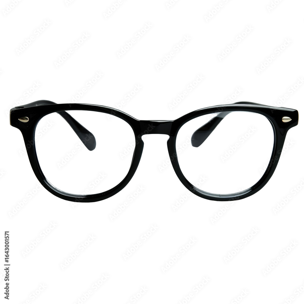 Fototapeta premium Black round eyeglasses with transparent lenses, classic and simple design. background removed