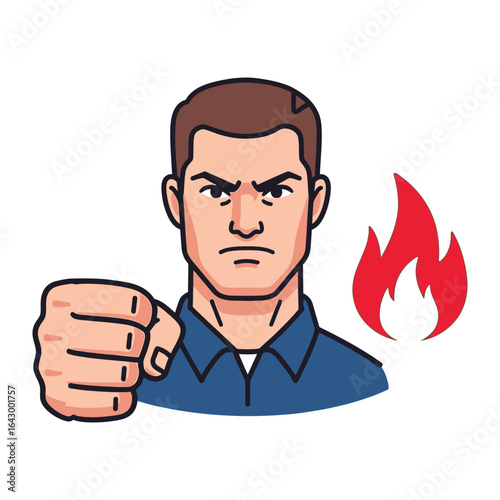 Illustration of Angered Male Portrait: An illustration captures a man's assertive stance, fist clenched, expressing anger.