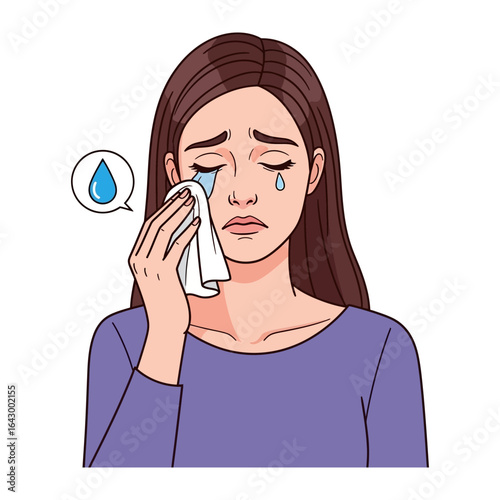 Distraught Tears: A woman, overcome with grief, wipes away tears, her face etched with sorrow, a symbol of vulnerability and emotional turmoil.