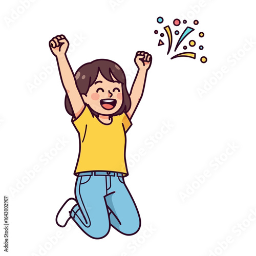 Joyful Triumph: Vibrant illustration of a joyous person celebrating with arms raised, capturing the elation of success and achievement. 