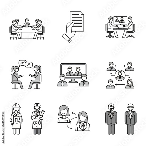 Vector Icons: This vector set features a selection of professional icons and depicts a diverse range of activities related to the workplace.