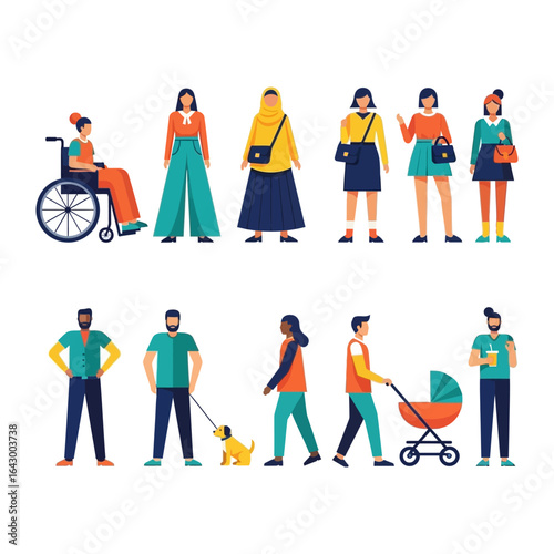 Inclusive Community Illustration: Capturing a vibrant, multi-ethnic community, this graphic celebrates unity and diversity through illustration. The scene features people of various backgrounds.