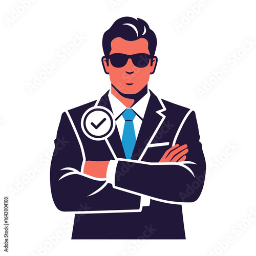 Confident Professional: A meticulously crafted illustration showcases a sharply dressed figure of authority.