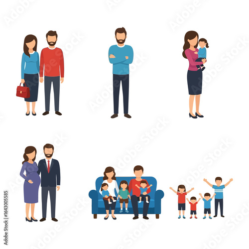 Diverse Family Portrait: A collection of family portraits, showcasing various family dynamics and compositions. These illustrations capture the essence of family life, unity.