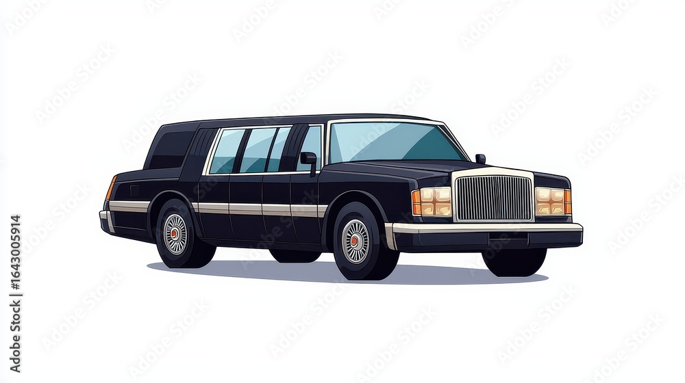 Detailed Pixel Art of a Classic Black Limousine Isolated on White Background Detailed Pixel Art of a Classic Black Limousine Isolated on White Background