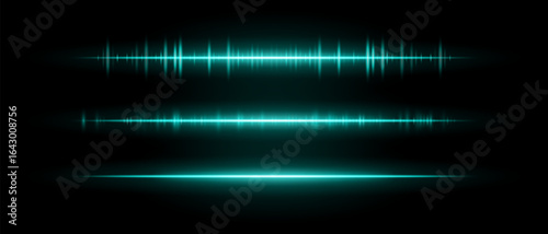Audio beam set icon. Three glowing frequency bars with different intensity and rhythm. Suited for sound interface, tech visuals or music waveform design.