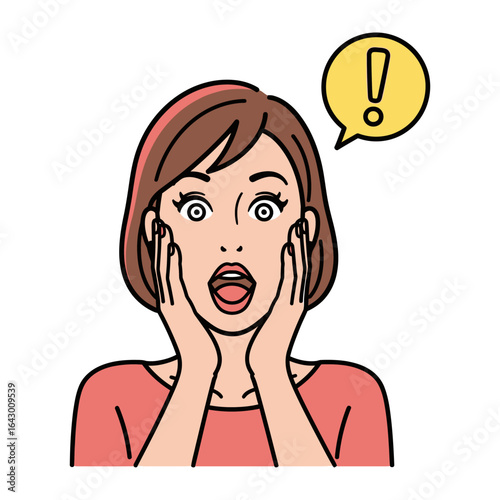 Astonishment: Captivating illustration of a woman expressing extreme surprise, with a thought bubble accentuating the moment. 