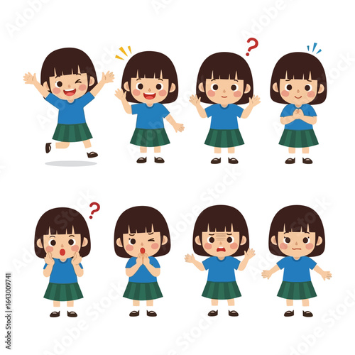 Emotional Expressions in a Little Girl: An adorable young girl showcases a range of expressions, from joy to confusion, captured in a vibrant display of character and emotion.