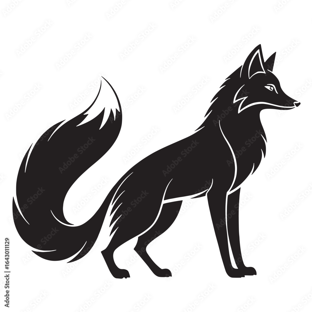 Fototapeta premium black arctic fox Silhouette Vector, High Quality Illustration on White Background