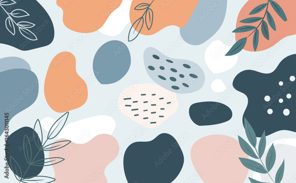 Fototapeta premium Illustration with abstract botanical background design and natural color palette
