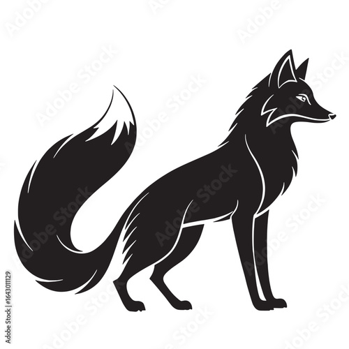 black arctic fox Silhouette Vector, High Quality Illustration on White Background