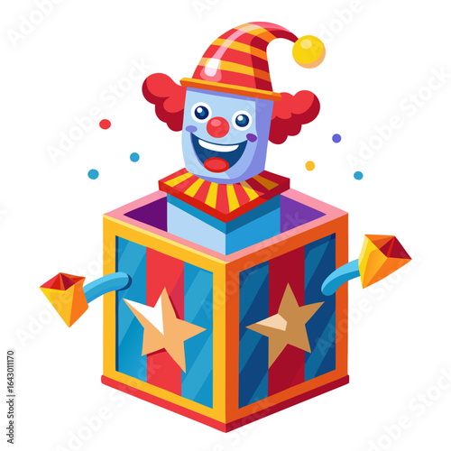 Colorful Jack-in-the-Box Toy with Clown Vector
