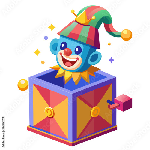Colorful Jack-in-the-Box Toy with Clown Vector