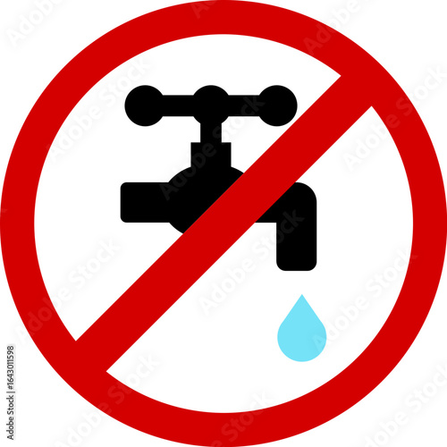 No Drinking Water Symbol, Tap Water Warning Sign, Do Not Drink Faucet, Non Potable Water Safety Vector, Red Prohibition Circle Icon, Public Hygiene Alert, Caution Notice for Unsafe Water Areas