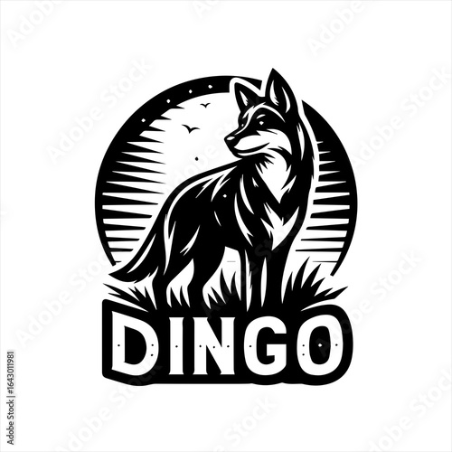 Stylized black and white dingo logo with text