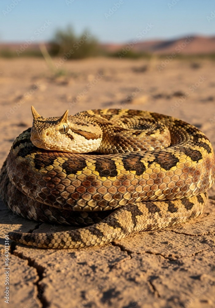 Naklejka premium Horned Adder Snake Bitis Caudalis in the Desert Namibia Africa