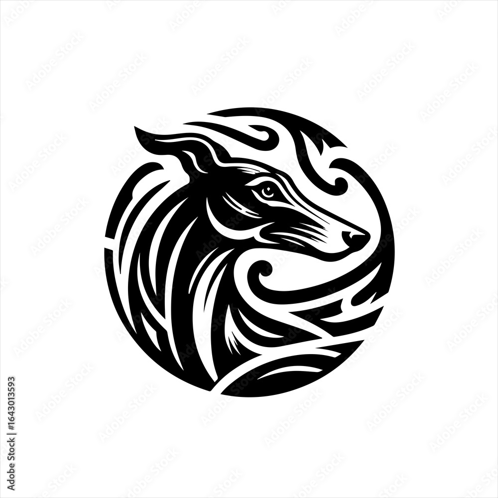 Obraz premium Stylized black and white wolf head in circle tribal design