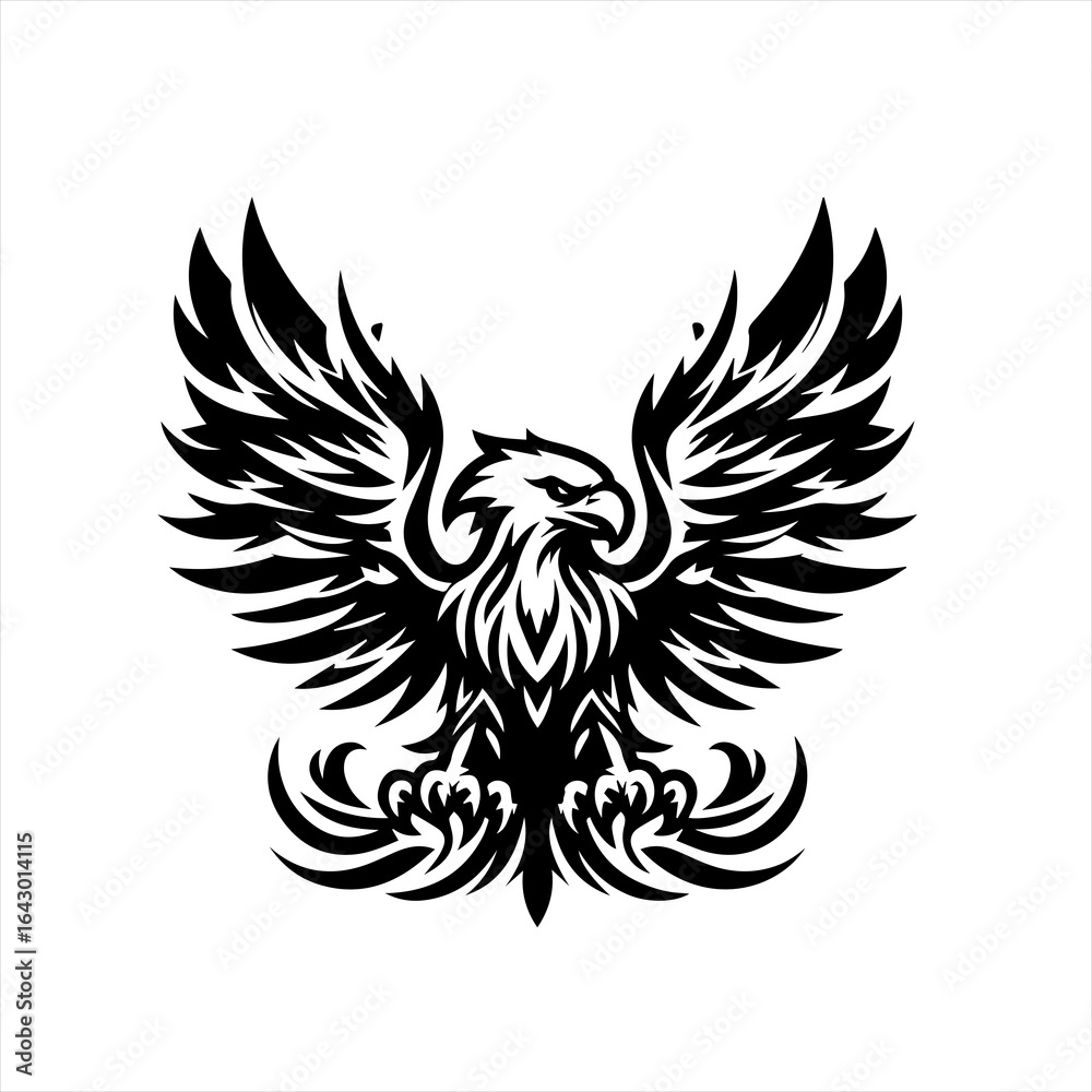 Obraz premium Stylized black eagle with wings spread wide