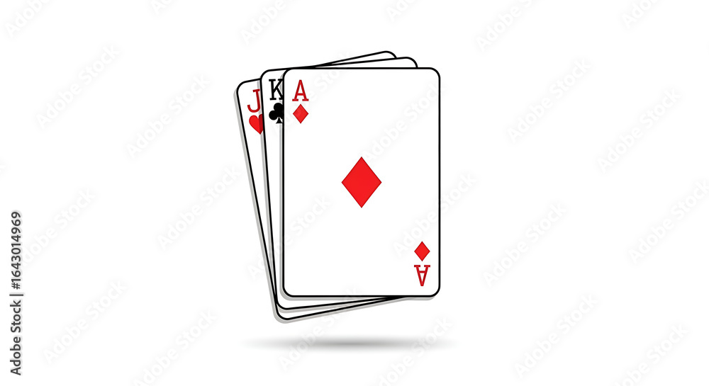 Obraz premium Three Playing Cards Jack of Hearts King of Clubs Ace of Diamonds.