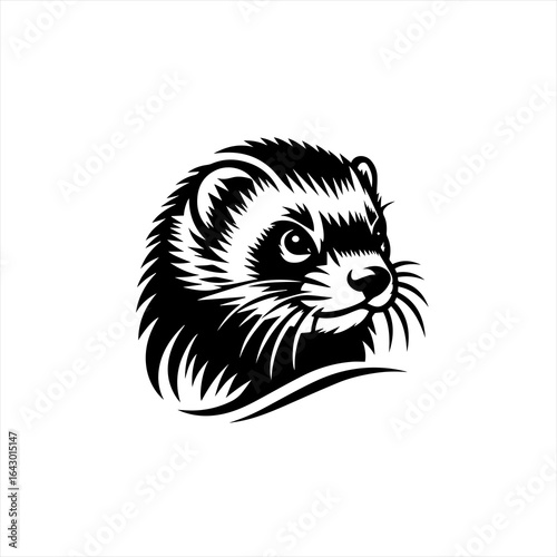 Black and white illustration of a ferret head