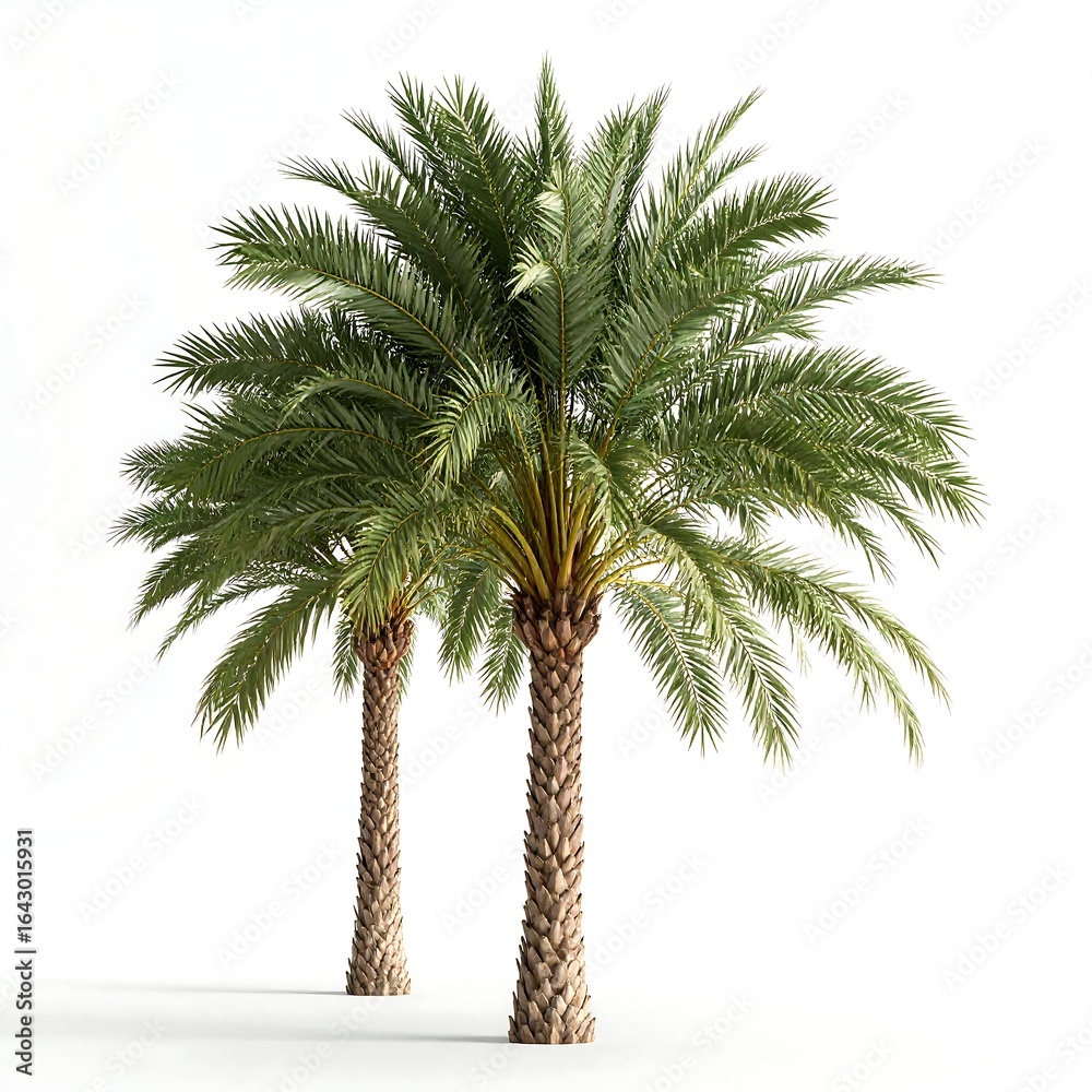 Obraz premium Two palm trees against white background