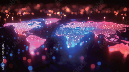 A computer generated image of a globe with a bright orange sun in the center. The globe is surrounded by a blue and orange glow, giving the impression of a futuristic world