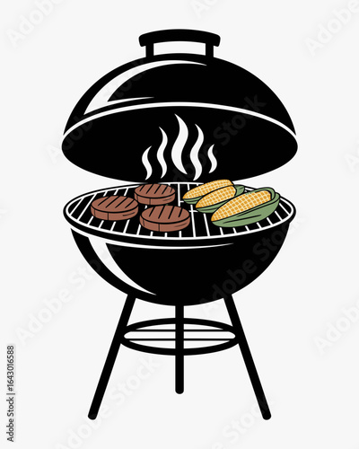 Summer BBQ Grill with Burger, Corn, and Veggies