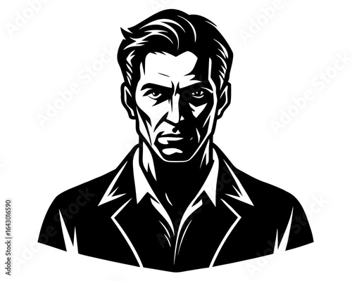 Black and White Man Face Vector Illustration