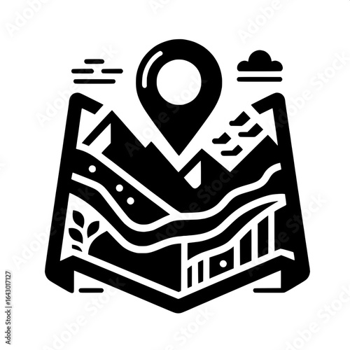 Folded Map with Pin Icon
