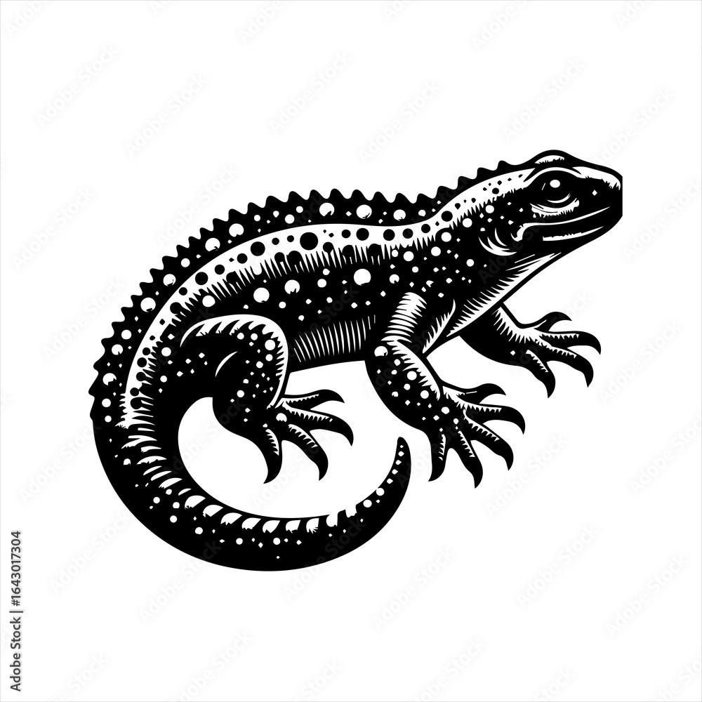 Obraz premium Detailed black and white illustration of a spiny lizard