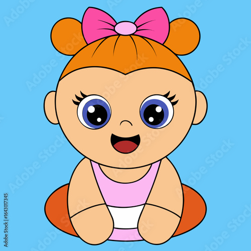 Cute Baby Girl Cartoon Vector Illustration