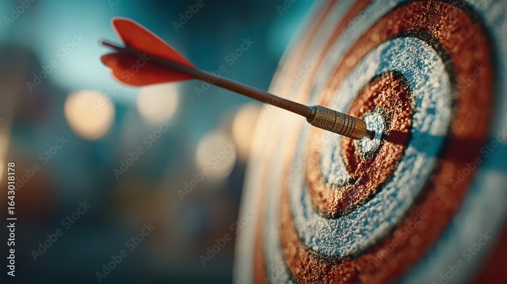 A close-up of a dart striking the bullseye of a target, showcasing precision and focus in a colorful and dynamic setting. A close-up of a dart striking the bullseye of a target, showcasing precision and focus in a colorful and dynamic setting.