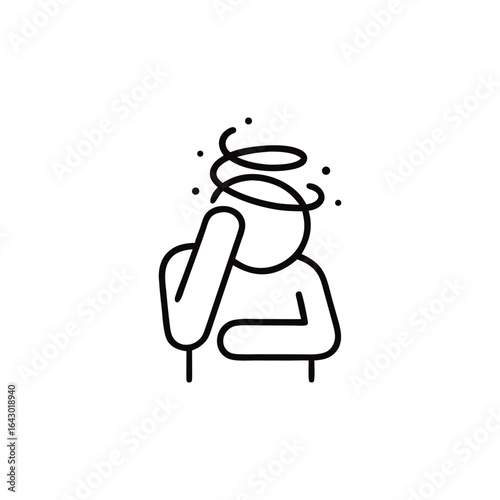Minimalist Line Art Illustration of a Person Experiencing Dizziness Headache or Vertigo in Black and White Simple Graphic Icon Style
