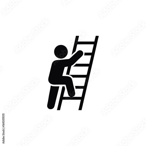 Person Climbing Ladder Black Silhouette on White Background Illustrating Success Ambition and Career Growth Concept with Simple Design