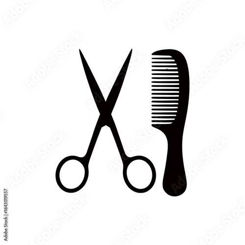 Stylized Silhouette of Scissors and Comb on White Background for Hair Salon Barber Shop and Personal Grooming Concepts