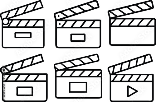 Movie Clapperboard Icons Film Production Video Media Set