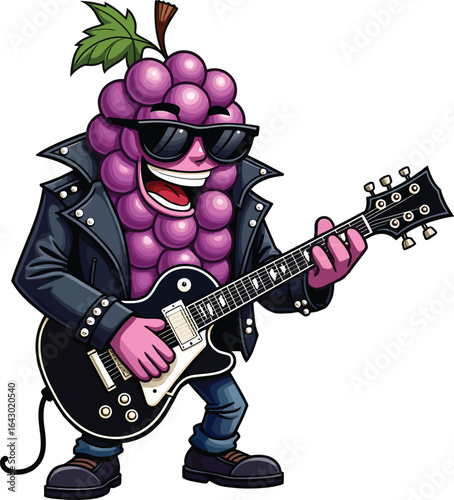 Rockstar grape playing electric guitar cartoon
