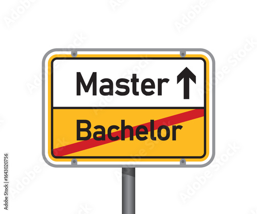 yellow traffic sign with words master and bachelor isolated vector illustration