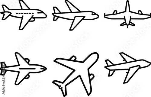 Airplane Icons Travel Air Flight Journey Transportation Set