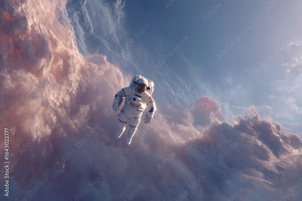 custom made wallpaper toronto digitalAstronaut in a spacesuit floating through pink cloudscape