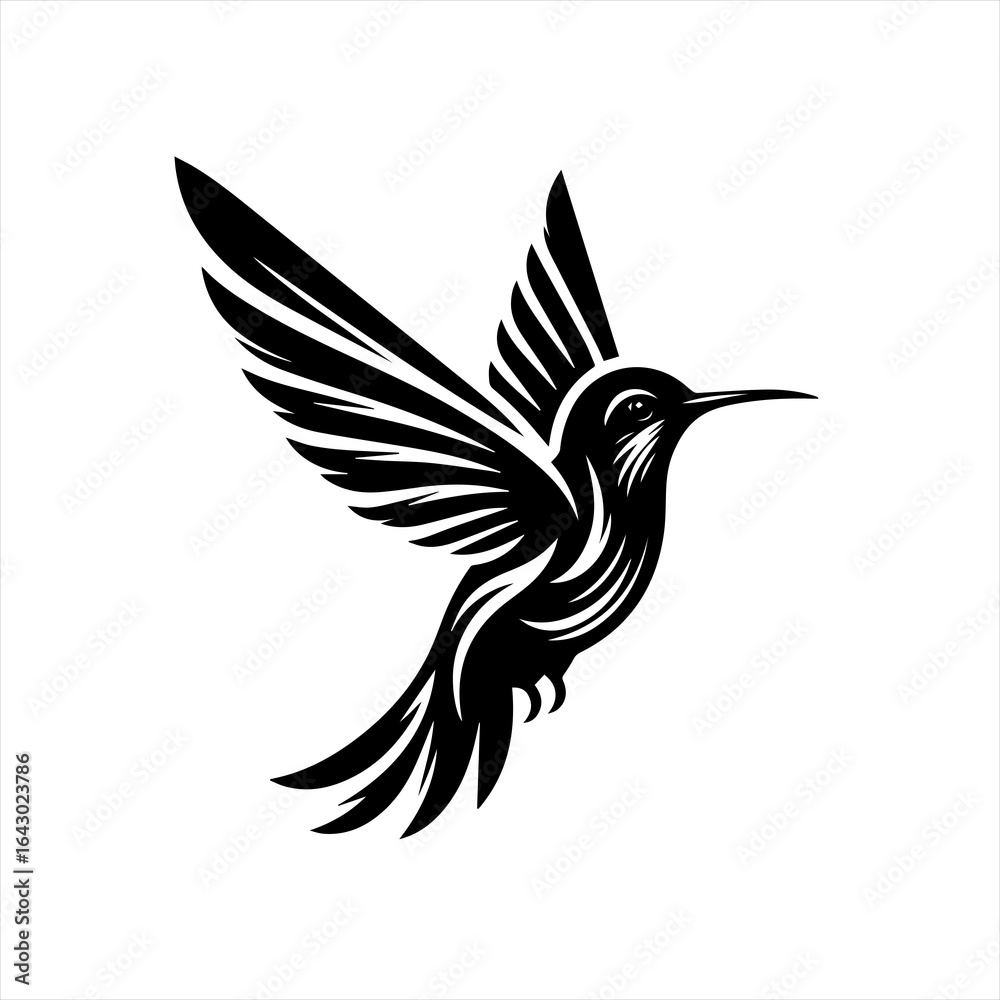 Fototapeta premium Stylized black hummingbird in flight silhouette