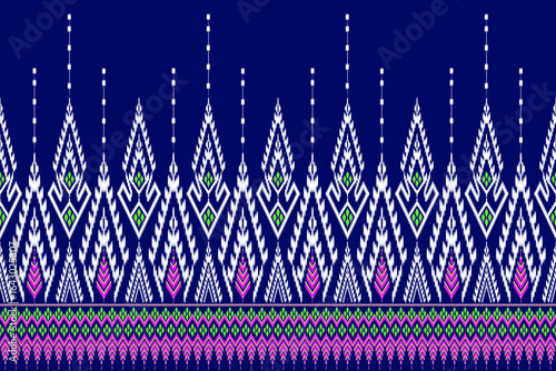  Thai Isan Textile Pattern in Navy Blue with Geometric Design