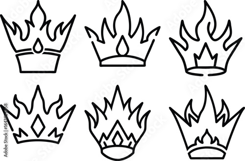 Fiery Crown Icons Set Royalty Free Flames Logo Design