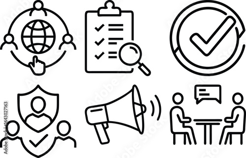 Global Teamwork Success Strategy Checklist Marketing Icons