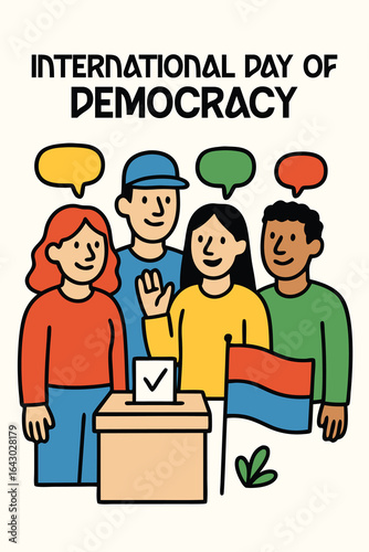 Celebrating International Day of Democracy with a group of diverse people engaging in a democratic process through voting and discussion