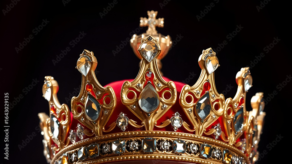 Fototapeta premium A majestic gold and red crown adorned with sparkling jewels