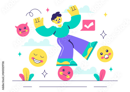 Emotional Intelligence Vector Illustration featuring Controlling Feelings and Emotions with Logical Thinking, Empathy, Social Skills and Mental Health
