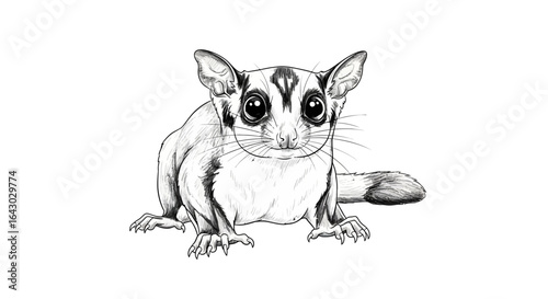 Adorable Hand-Drawn Sugar Glider Illustration on a Clean White Backdrop