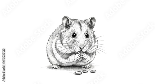 Charming Hand Drawn Illustration of a Hamster Enjoying Sunflower Seeds