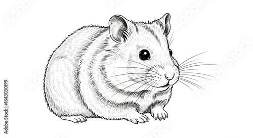 Charming monochrome drawing of a hamster with detailed textures and shadows